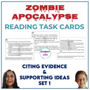 Reading Task Cards - Citing Evidence & Supporting Ideas - SET 1 - Zombies